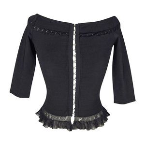 Gianni Versace Top Ruffle Hem 3/4 Sleeves Black Knit 40 / 4
